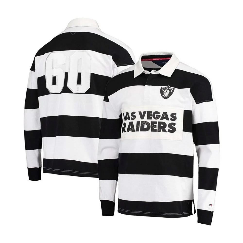 商品Tommy Hilfiger|Men's Black and White Las Vegas Raiders Varsity Stripe Rugby Long Sleeve Polo Shirt,价格¥974,第1张图片