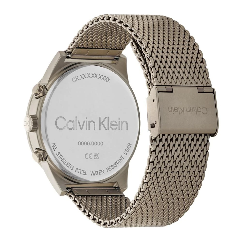 商品Calvin Klein|Men's Khaki-Tone Stainless Steel Mesh Bracelet Watch 44mm,价格¥1467,第3张图片详细描述