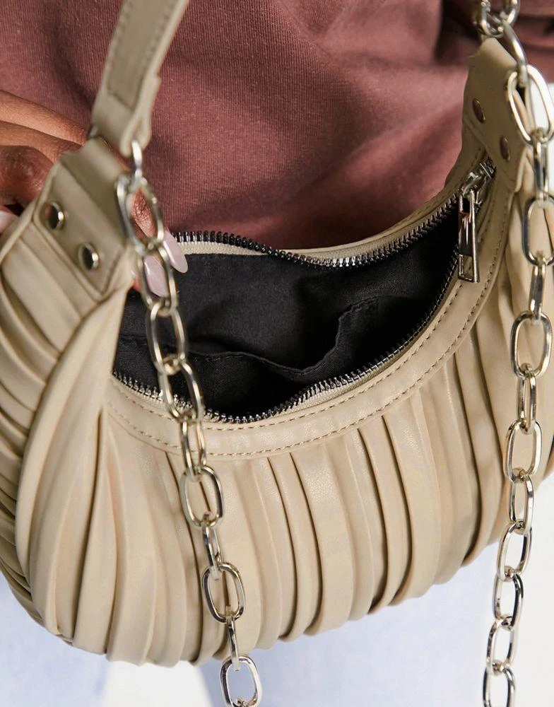 商品ASOS|ASOS DESIGN pleated shoulder bag with chain detailing in stone,价格¥119,第4张图片详细描述