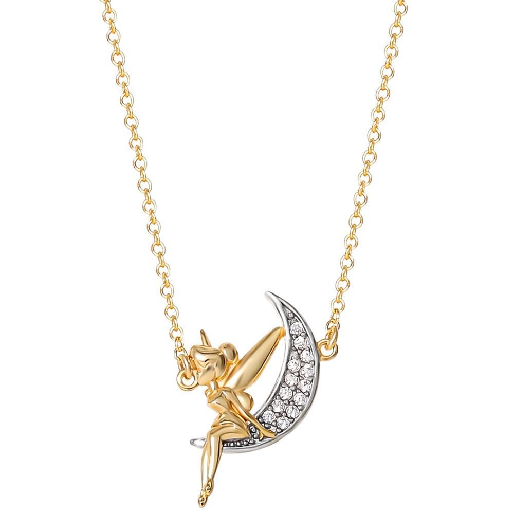 商品Disney|Cubic Zirconia Tinkerbell & Moon 18" Pendant Necklace in Sterling Silver & 18k Gold-Plate,价格¥738,第1张图片