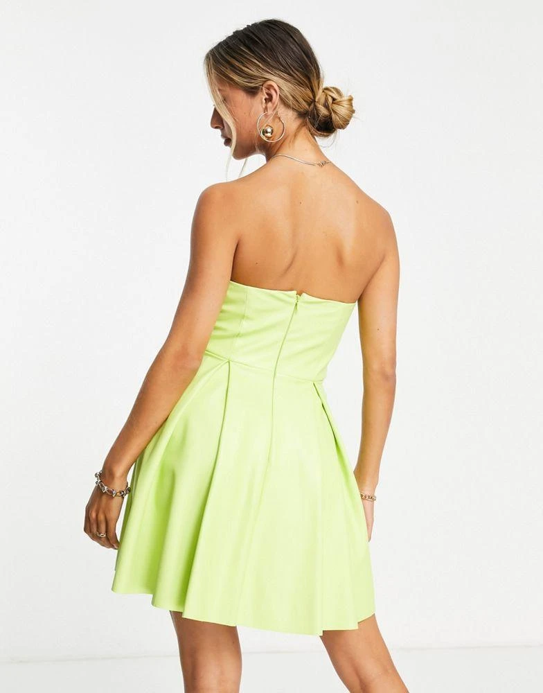 商品ASOS|ASOS DESIGN corset PU bandeau mini dress with pleat skirt in green,价格¥377,第3张图片详细描述