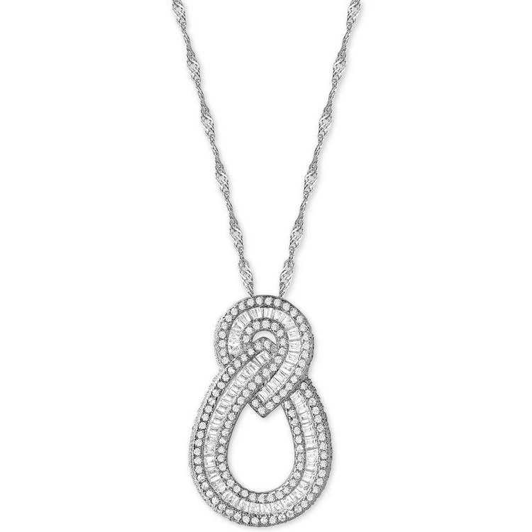 商品Macy's|Cubic Zirconia Baguette Swirl Pendant Necklace in Sterling Silver,价格¥350,第1张图片