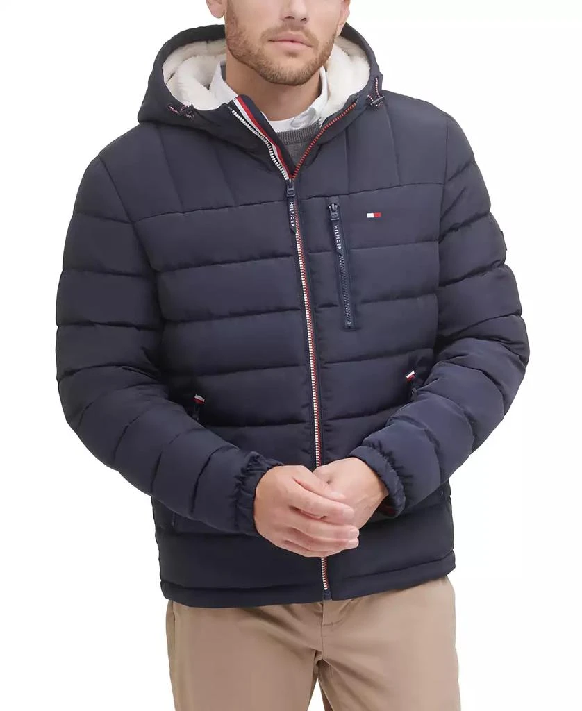 商品Tommy Hilfiger|男士合身中型夏尔巴衬里连帽防水绗缝夹克,价格¥607,第1张图片