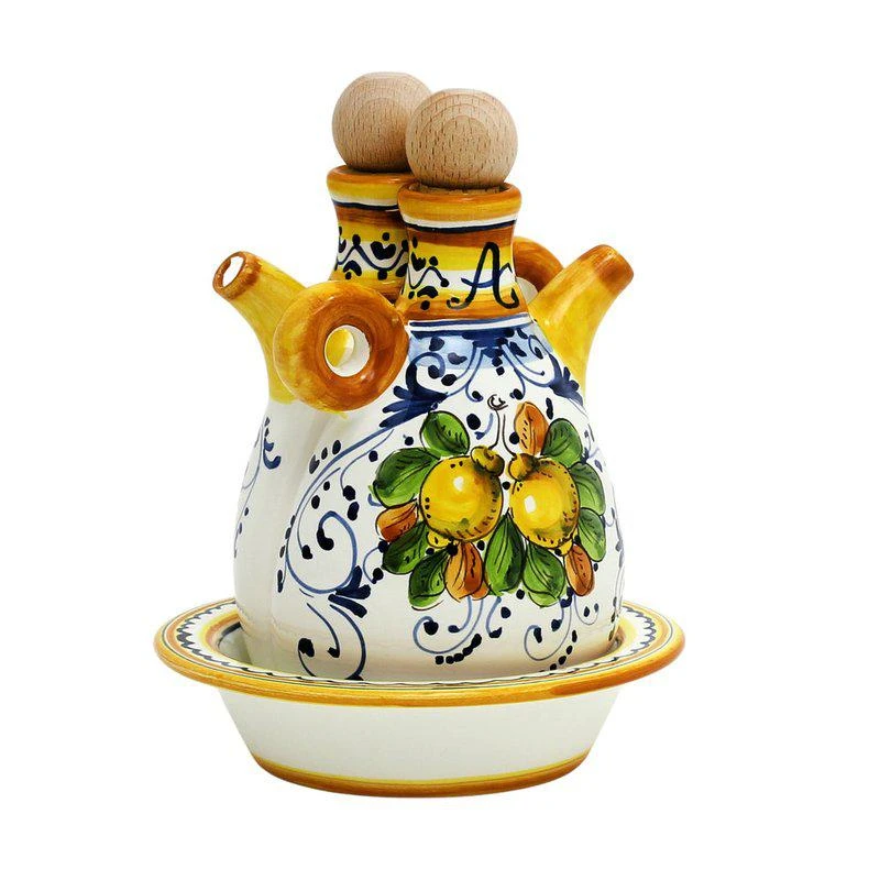 商品Artistica - Deruta of Italy|Limoncini: 'The Better Half' Oil And Vinegar Set With Tray/Saucer,价格¥1344,第2张图片详细描述