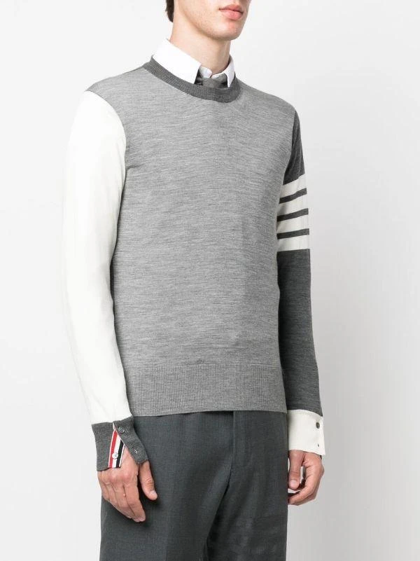 商品Thom Browne|THOM BROWNE MEN FUN MIX CLASSIC CREWNECK PULLOVER IN FINE MERINO WOOL W/ 4 BAR STRIPE,价格¥3765,第1张图片