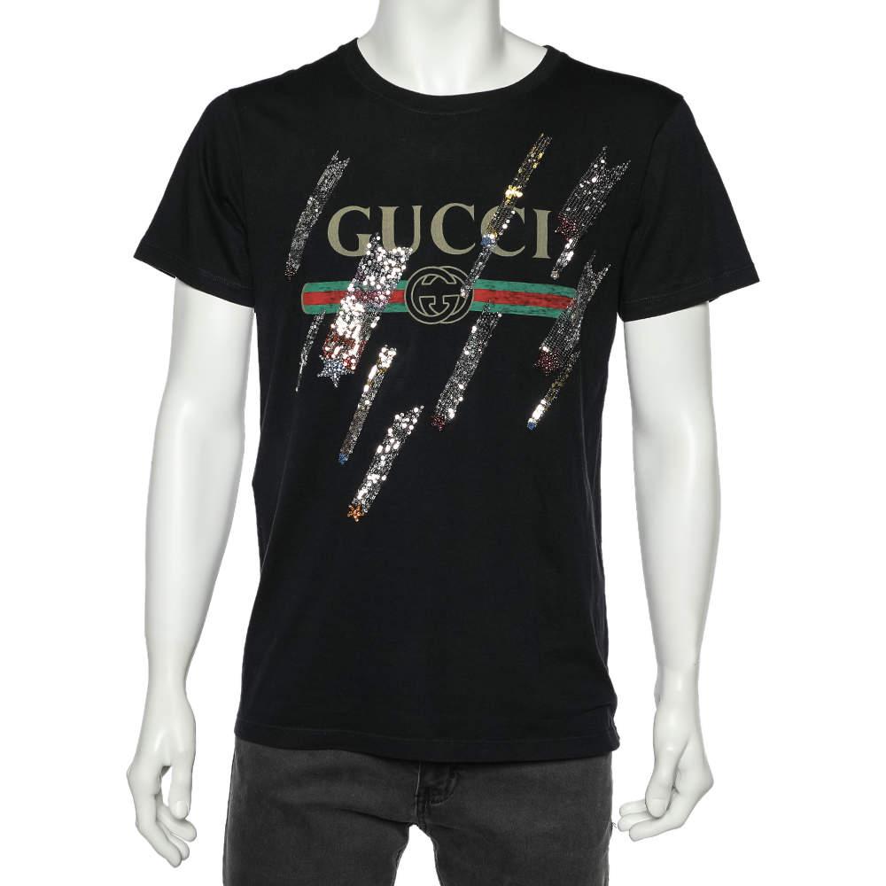 Gucci Black Shooting Stars Embellished Cotton T-Shirt S商品第1张图片规格展示