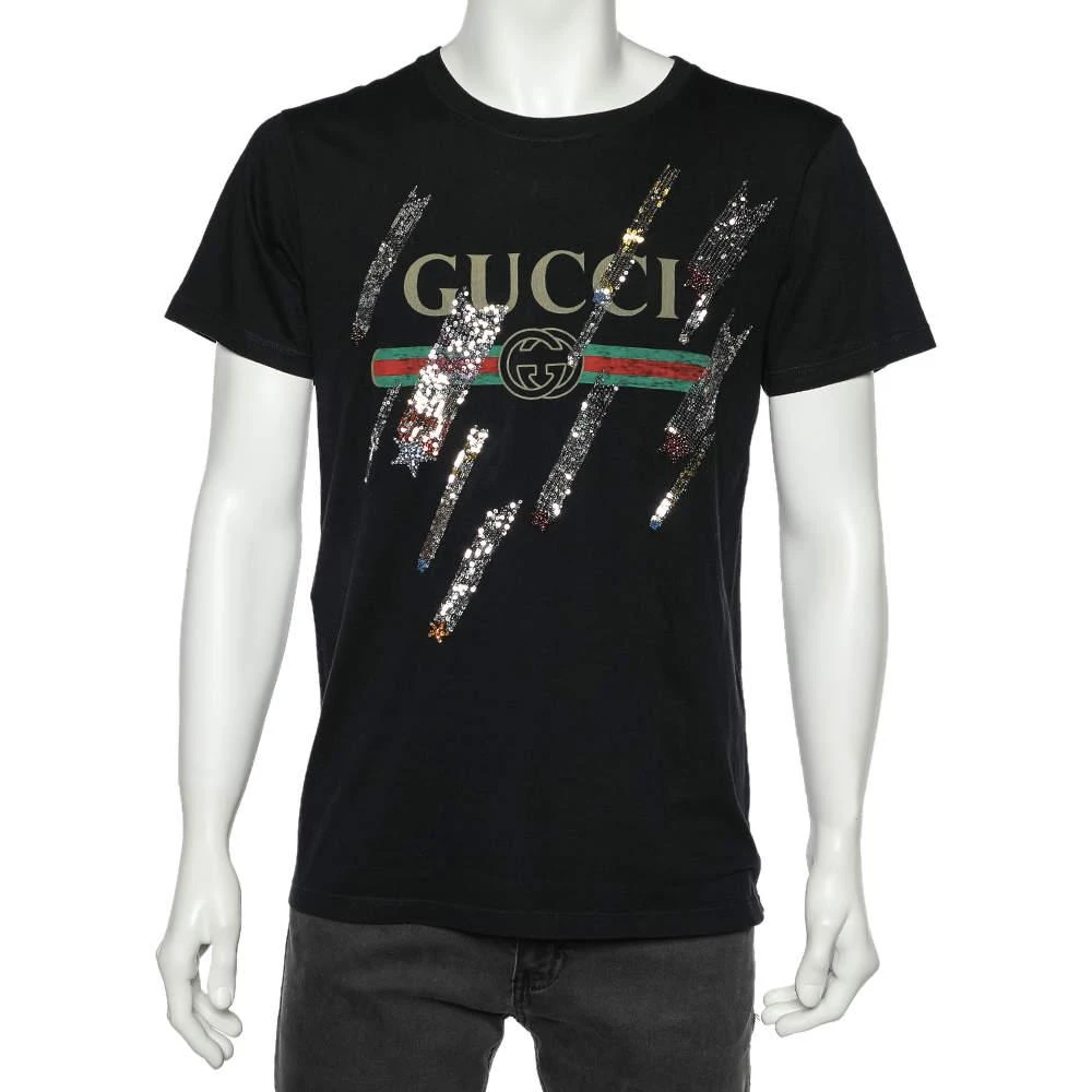 商品[二手商品] Gucci|Gucci Black Shooting Stars Embellished Cotton T-Shirt S,价格¥3640,第1张图片