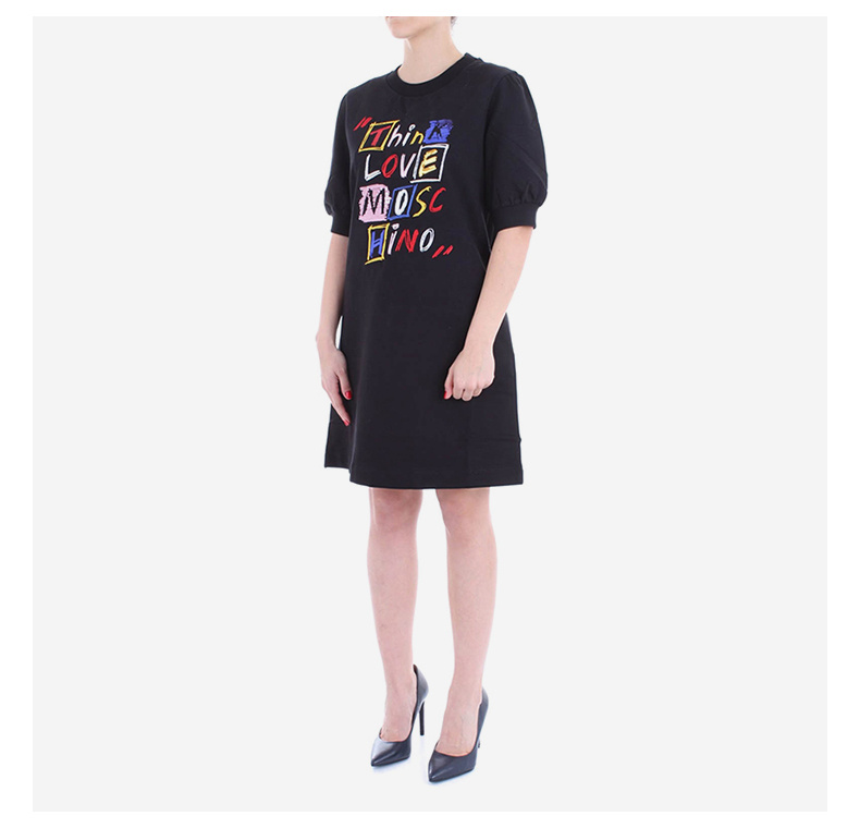 商品Love Moschino| 女士黑色棉质亮片徽标刺绣连衣裙 W5A7401-E2004-C74,价格¥1251,第6张图片详细描述
