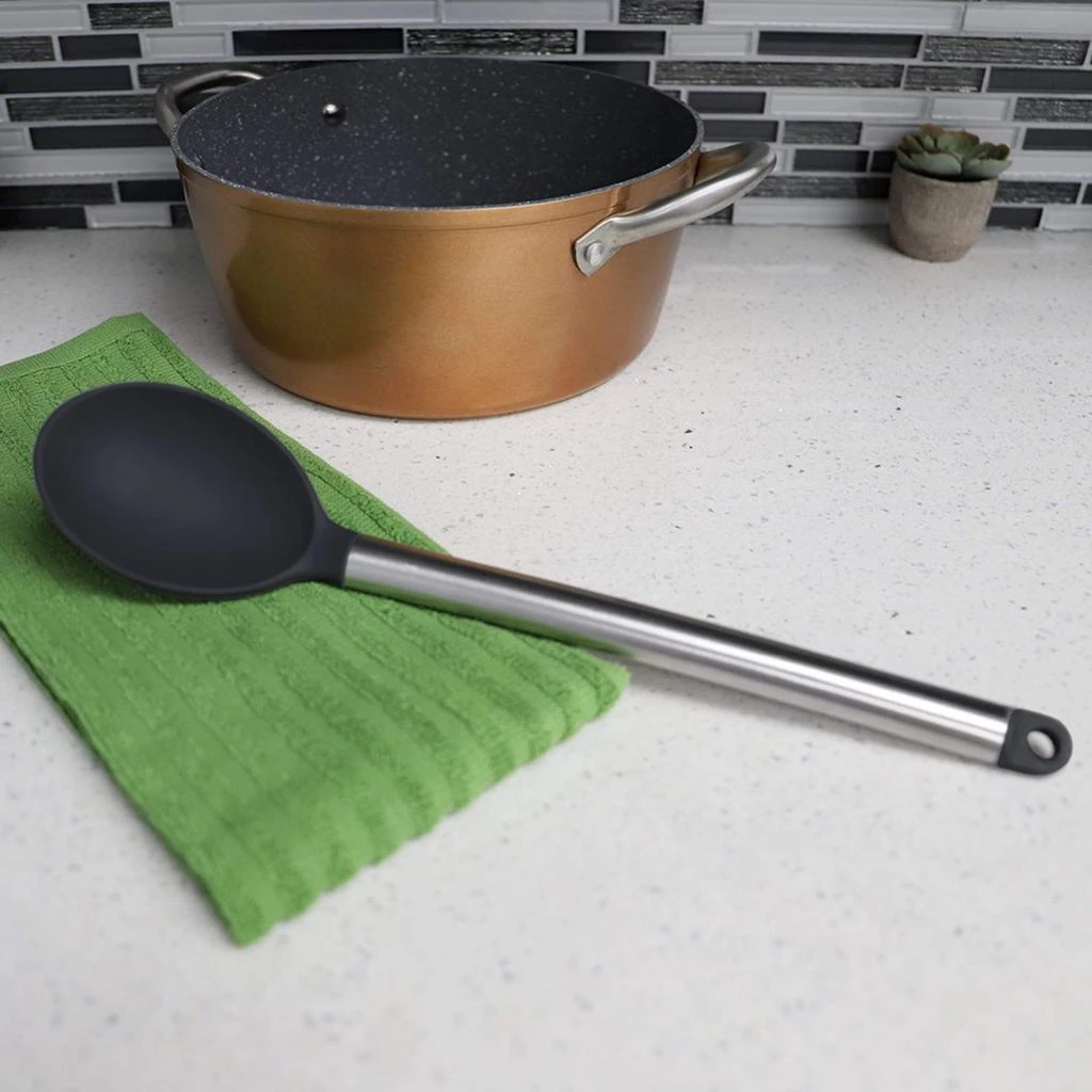 商品Home Basics|Home Basics Stainless Steel Solid Silicone Spoon, Black,价格¥107,第2张图片详细描述