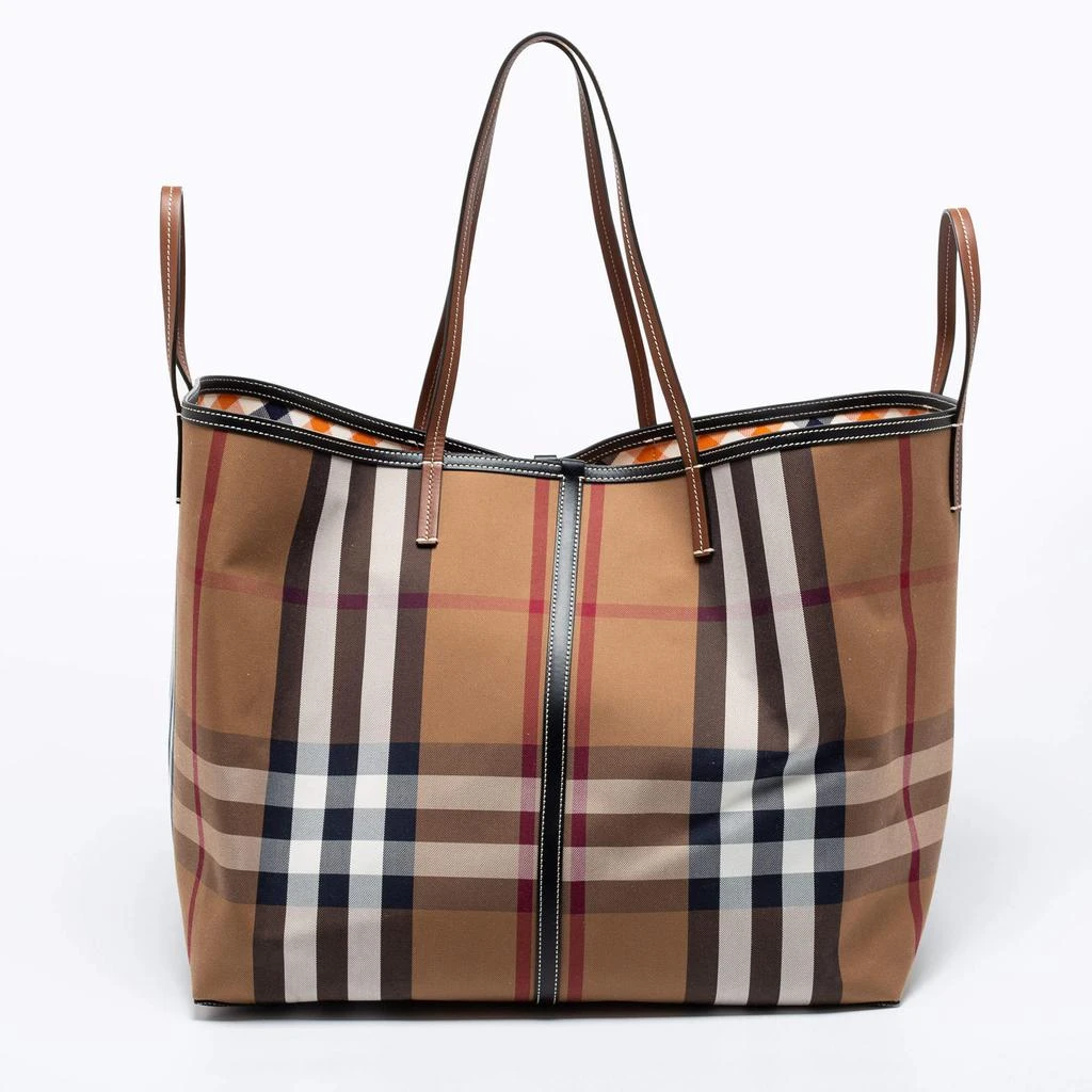 商品Burberry|Burberry Birch Brown Check Canvas and Leather Extra Large Beach Tote,价格¥7626,第1张图片