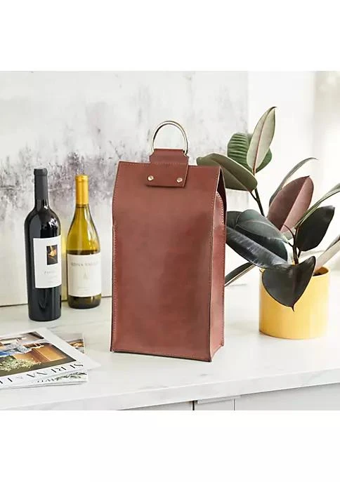 商品Viski|Brown Faux Leather Double Bottle Wine Tote,价格¥478,第2张图片详细描述