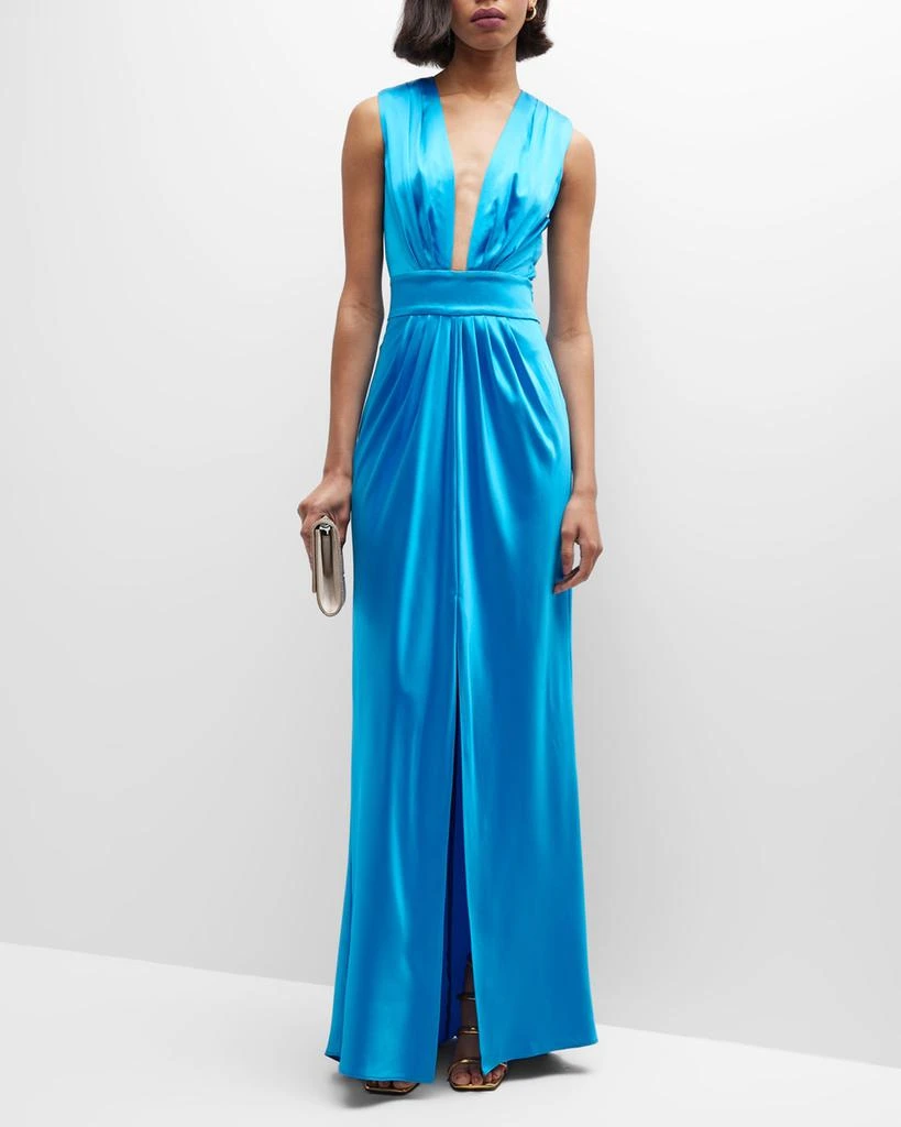 商品Ramy Brook|Quinn Pleated Deep V-Neck Satin Gown,价格¥2375,第3张图片详细描述