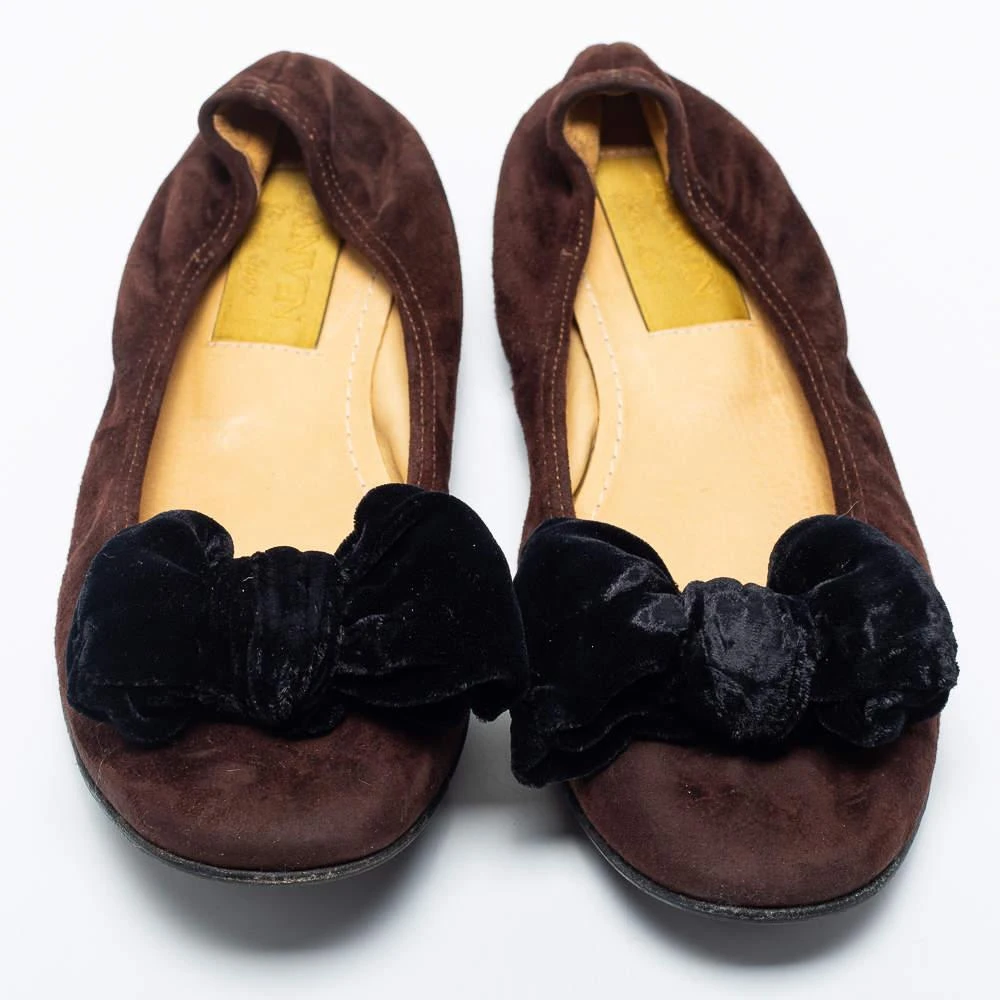 商品[二手商品] Lanvin|Lanvin Brown Suede Leather Bow Scrunch Ballet Flats Size 38,价格¥915,第3张图片详细描述