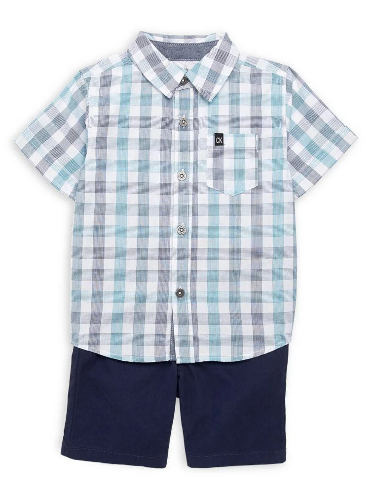 商品Calvin Klein|Little Boy's 2-Piece Plaid Shirt &amp; Shorts Set,价格¥163,第1张图片