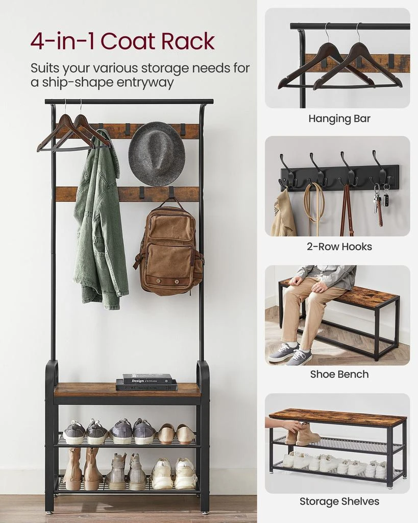 商品BreeBe|Industrial Coat Rack with Bench for Entryway,价格¥770,第2张图片详细描述