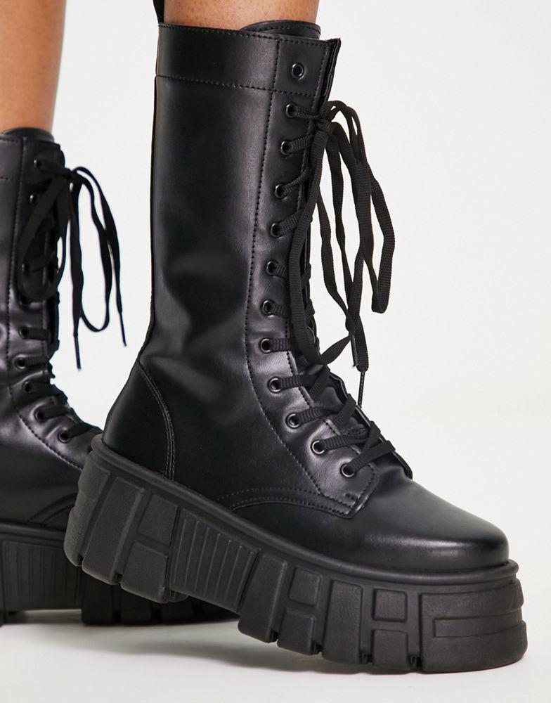 ASOS DESIGN Athens 3 chunky high lace up boots in black商品第2张图片规格展示