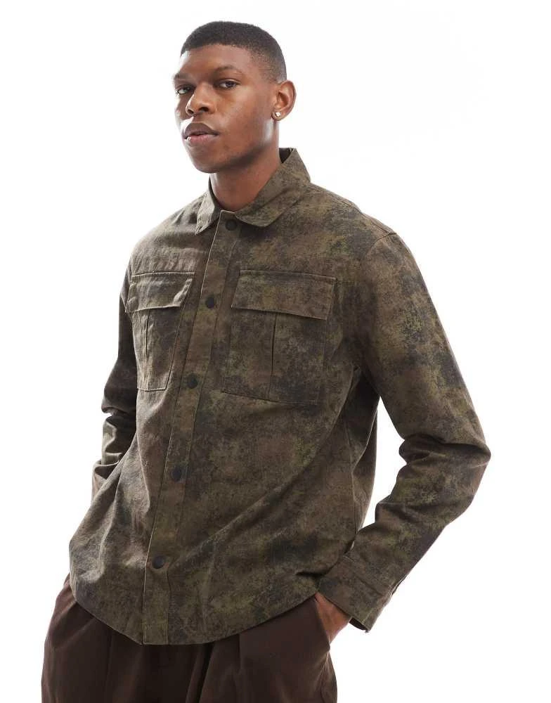 商品River Island|River Island ame le nuit overshirt in camo,价格¥518,第3张图片详细描述