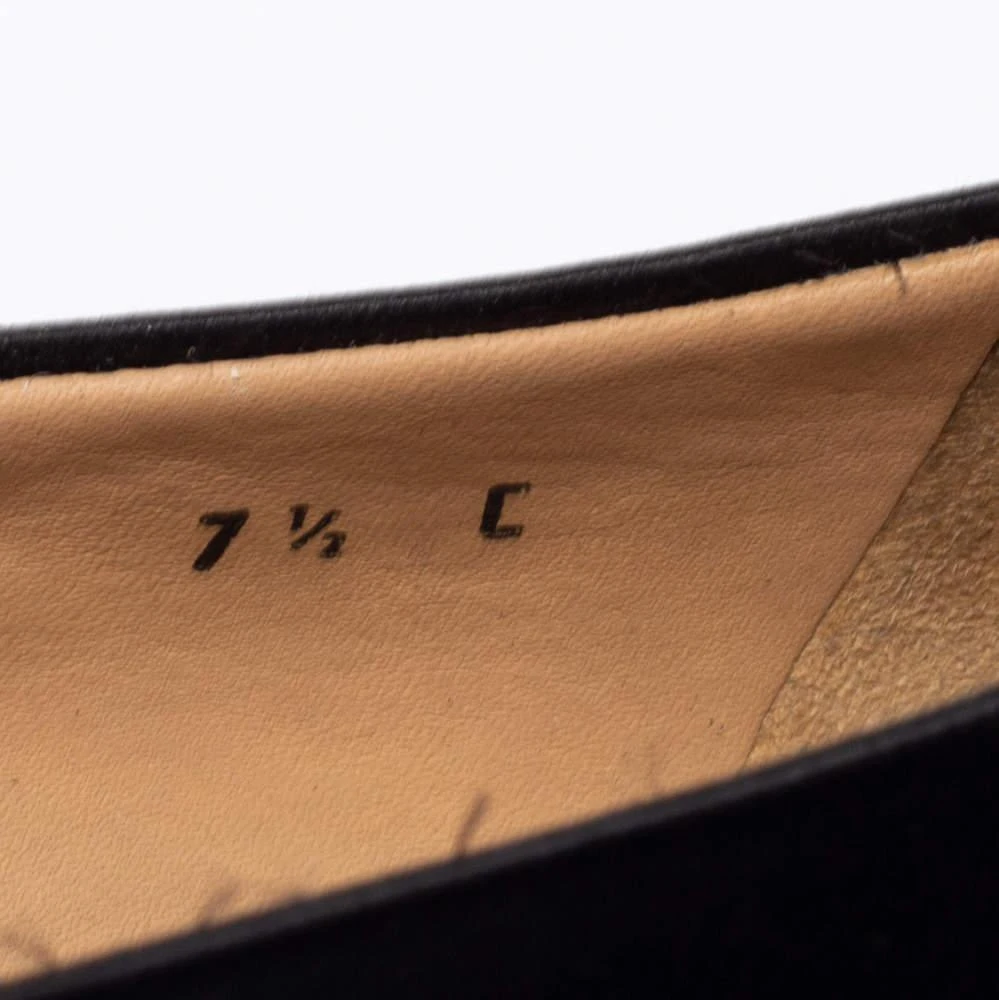 Salvatore Ferragamo Black Leather And Satin Crystal Embellished Bow Ballet Flats Size 38 商品