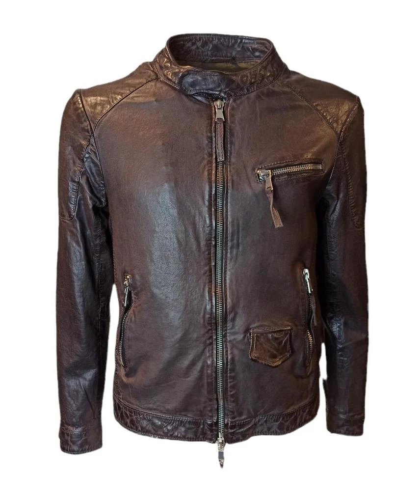 商品THE JACK LEATHERS|Pistagnina neck leather jacket,价格¥3782,第1张图片