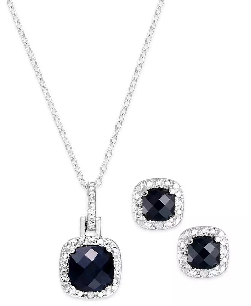 商品Macy's|Blue Topaz (3-1/10 ct. t.w.) & Diamond Accent Sterling Silver 18" Pendant Necklace and Stud Earrings Set,价格¥191,第1张图片