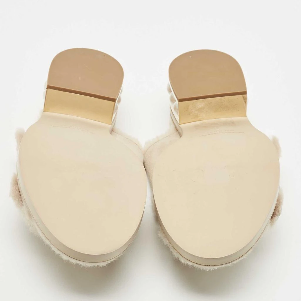 Nicholas Kirkwood Cream Suede and Fur Faux Pearl Buckle Detail Slide Sandals Size 41 �商品