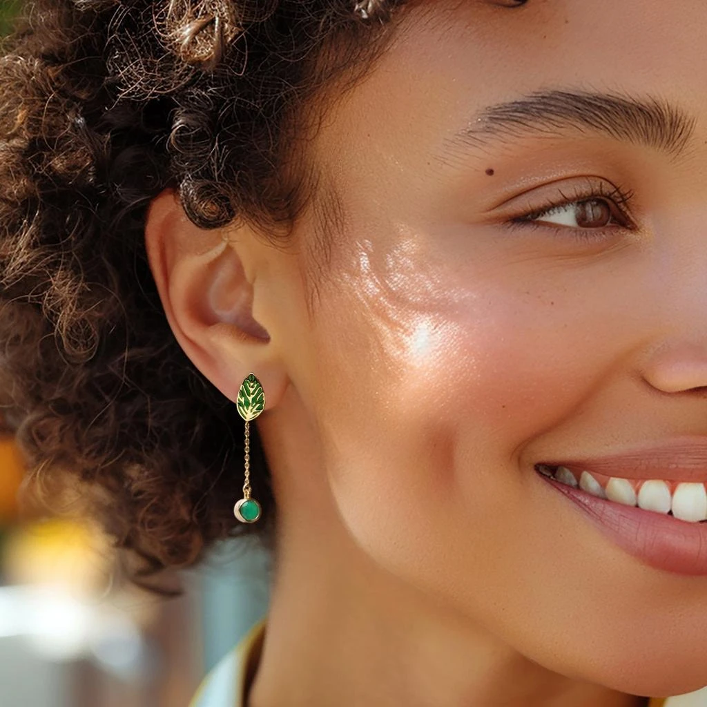 商品Ross-Simons|Green Enamel Leaf Earrings With Removable . Emerald Drops in 18kt Gold Over Sterling,价格¥1162,第2张图片详细描述