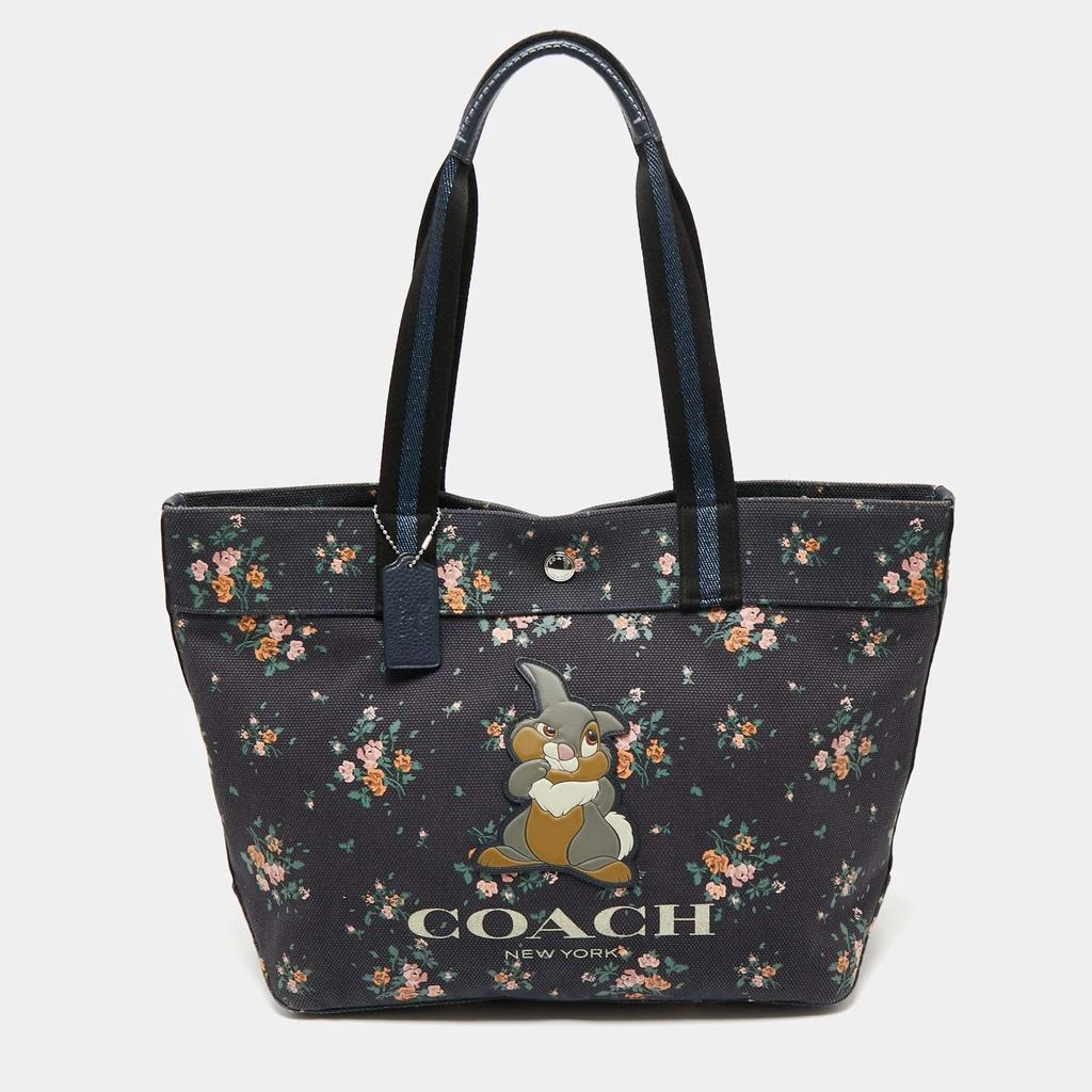 商品[二手商品] Coach|Coach x Disney Navy Blue Rose Bouquet Print and Thumper Canvas Tote,价格¥875,第1张图片