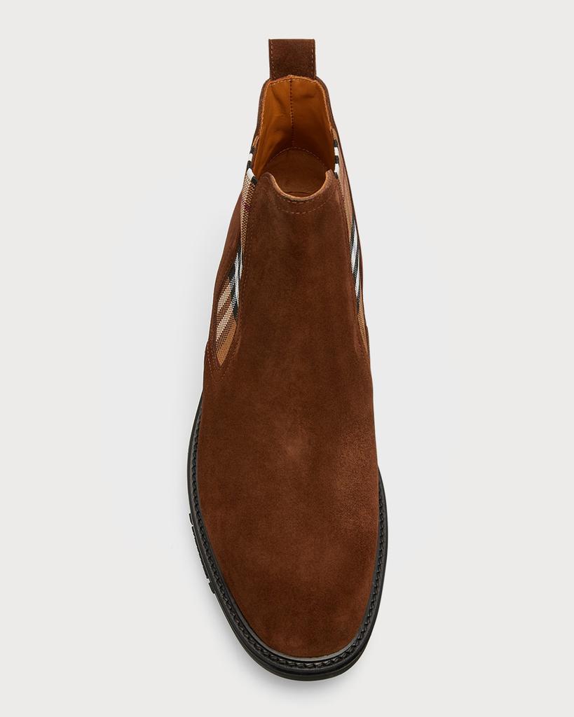 Men's Vintage Check Panel Suede Chelsea Boots商品第7张图片规格展示