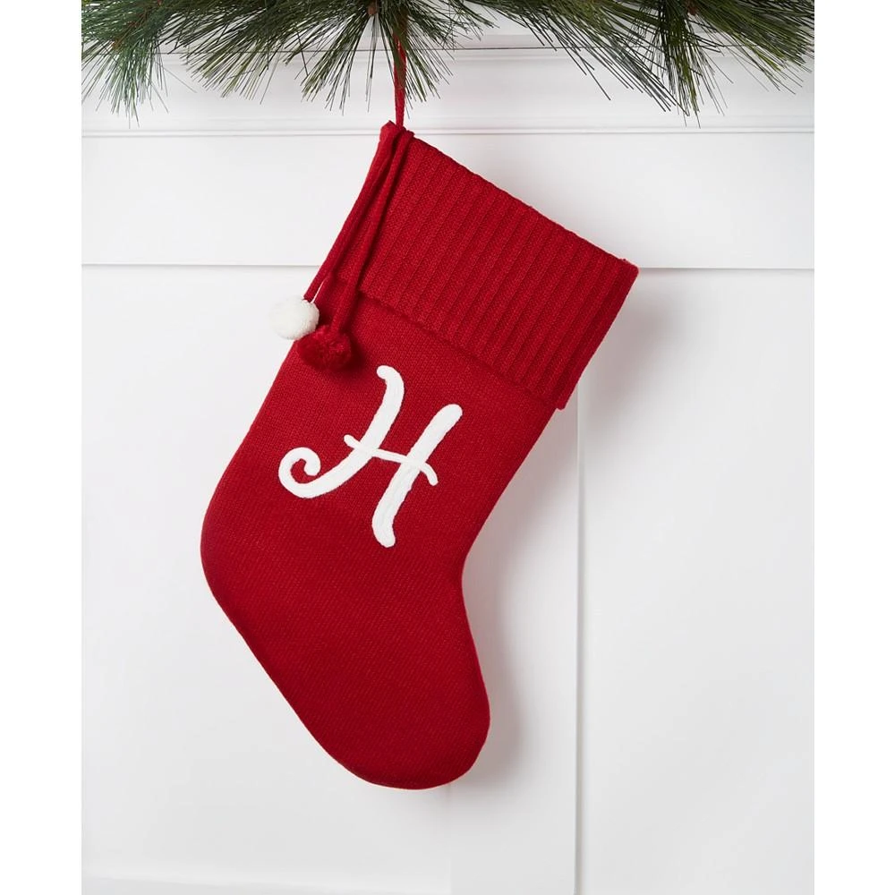 Stocking Red Base White Letter Knitted Initial with Pom Pom, Created for Macy's 商品