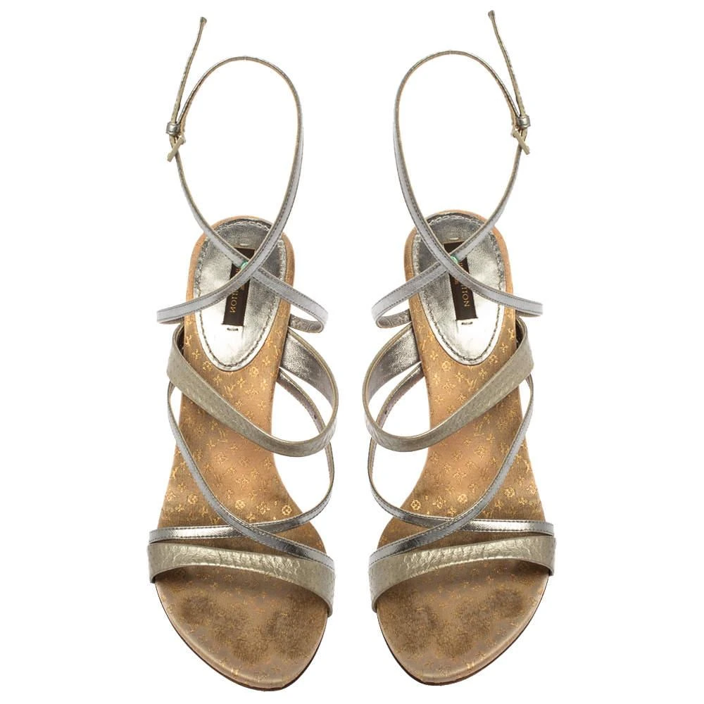 商品[二手商品] Louis Vuitton|Louis Vuitton Grey Python Embossed And Leather Strappy Sandals Size 40,价格¥935,第3张图片详细描述