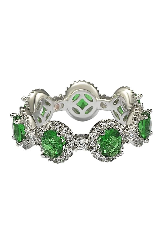 商品Suzy Levian|Sterling Silver Prong Set Green CZ & Pave Halo Station Eternity Band Ring,价格¥1088,第1张图片