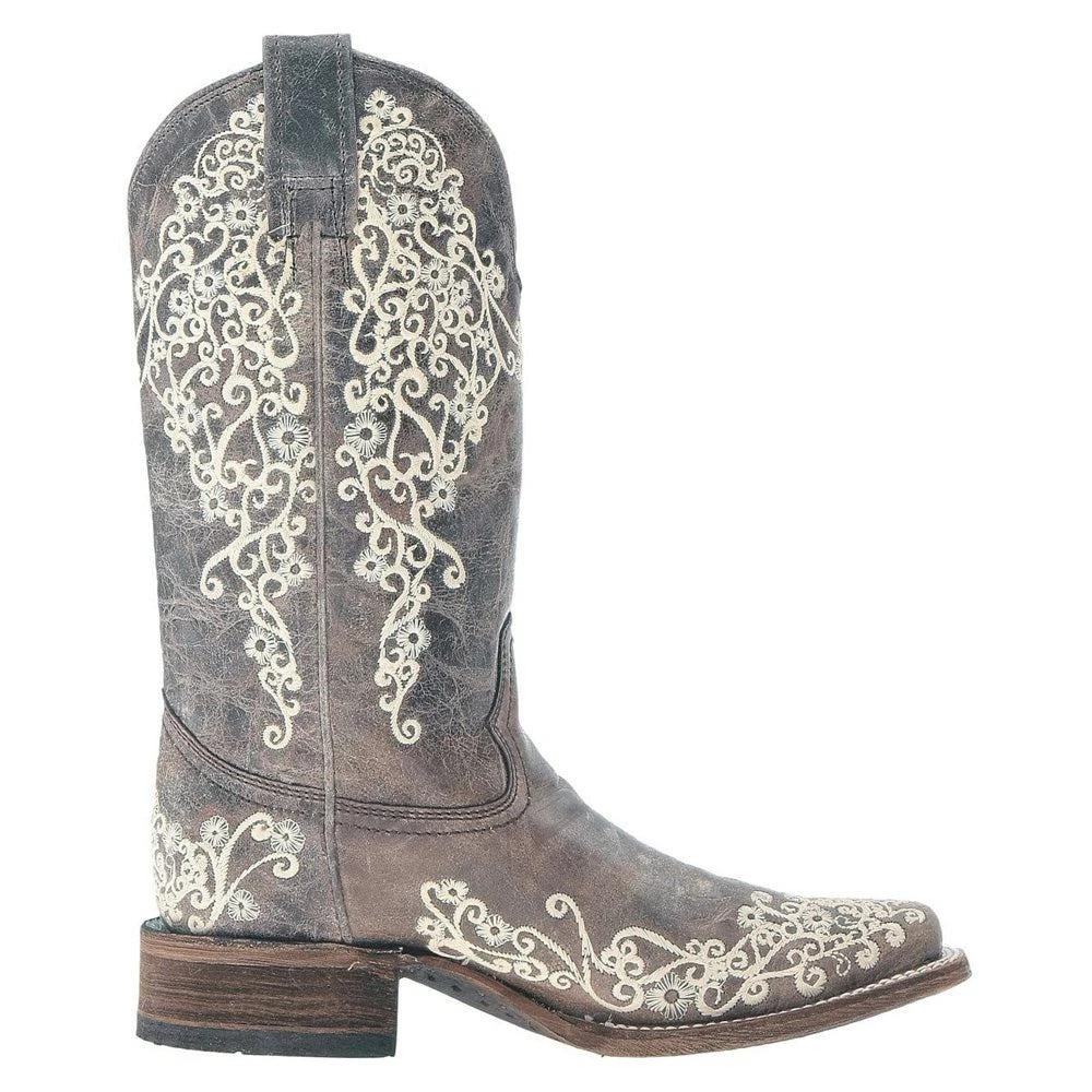 Corral Boots White Embroidered Square Toe Cowboy Boots 1