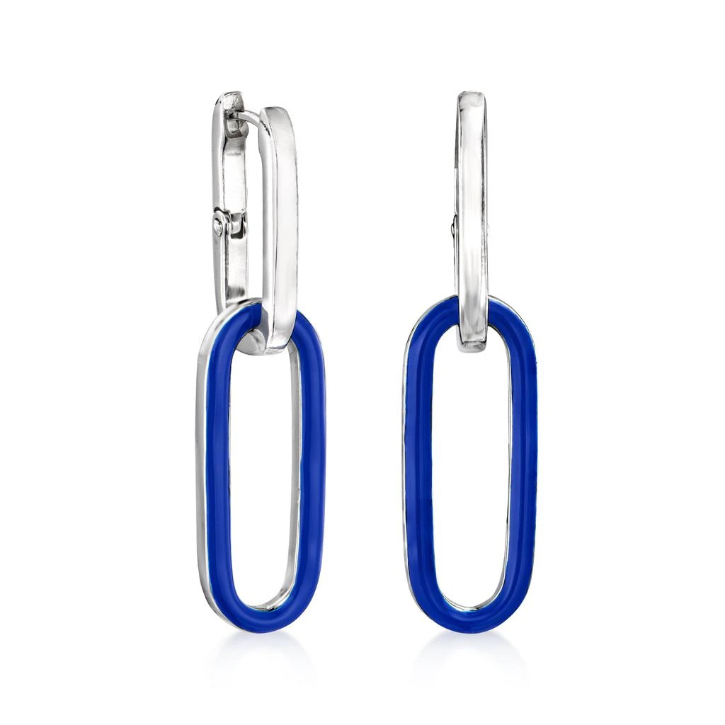 商品Ross-Simons|Ross-Simons Italian Blue Enamel Paper Clip Link Removable Hoop Drop Earrings in Sterling Silver,价格¥887,第3张图片详细描述