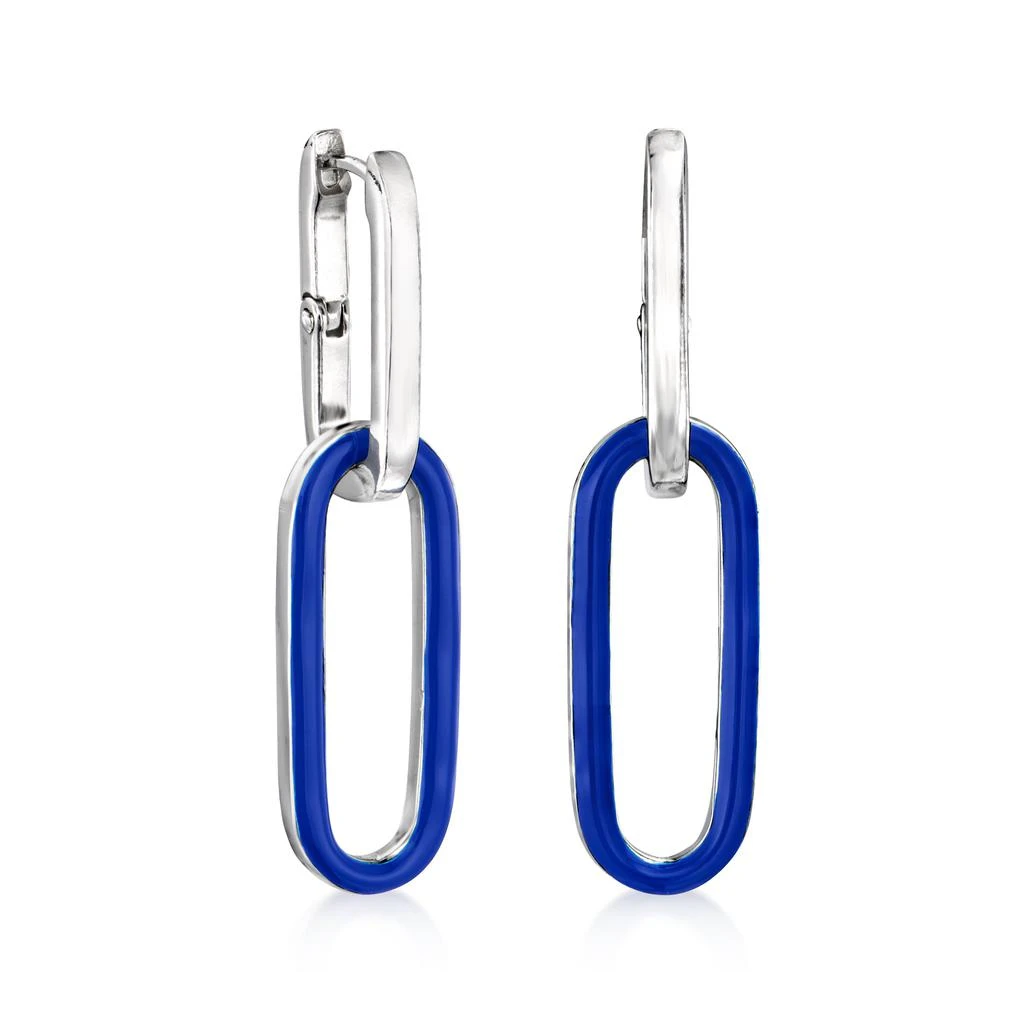 商品Ross-Simons|Ross-Simons Italian Blue Enamel Paper Clip Link Removable Hoop Drop Earrings in Sterling Silver,价格¥787,第3张图片详细描述