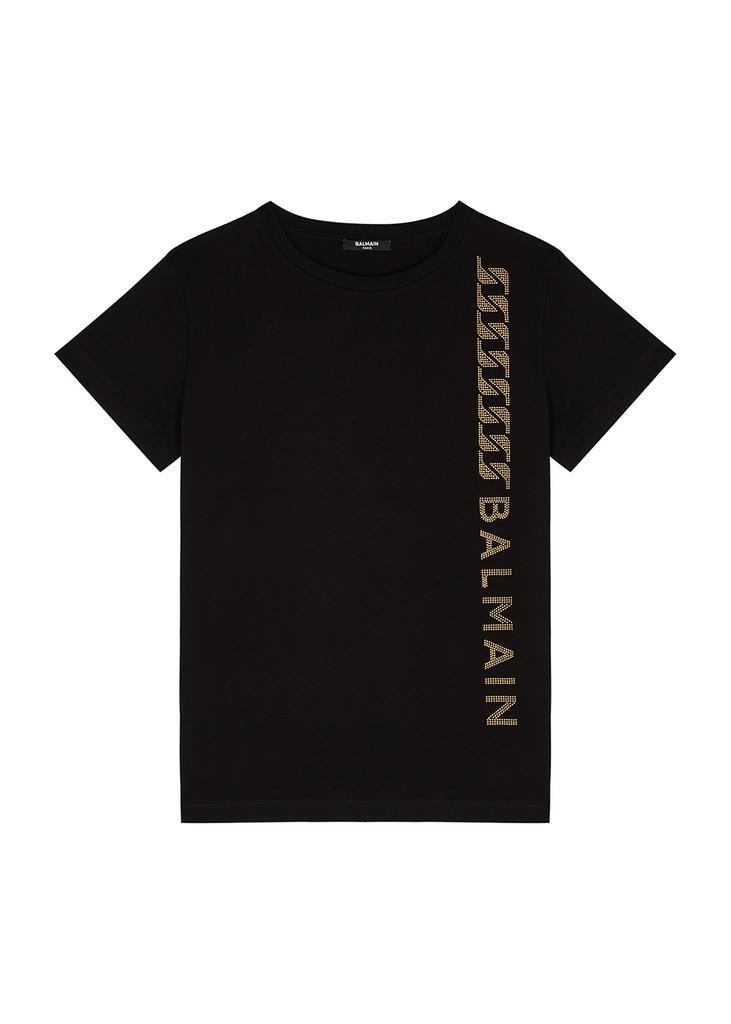 商品Balmain|KIDS Black stud-embellished cotton T-shirt (12-14 years),价格¥674,第1张图片