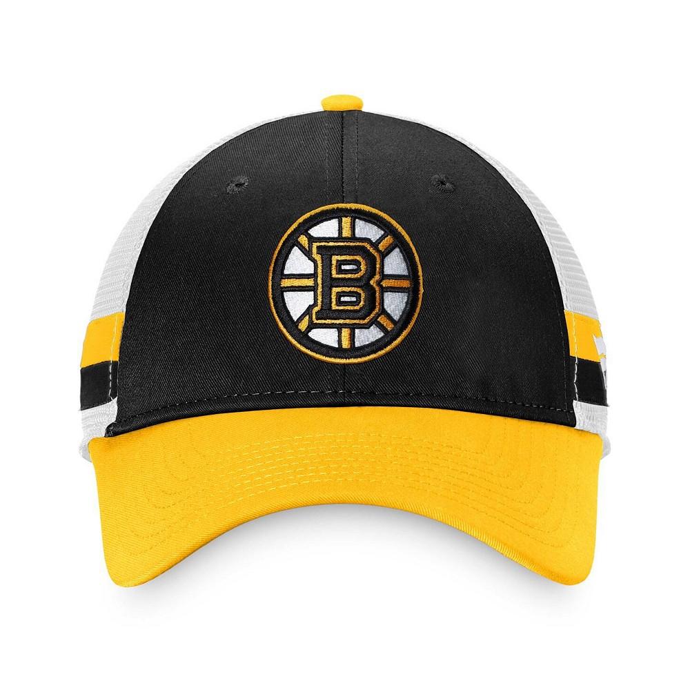 Men's Branded Black, Gold Boston Bruins Breakaway Striped Trucker Snapback Hat商品第4张图片规格展示