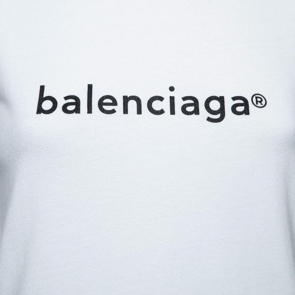 Balenciaga White Logo Print Cotton Crewneck T-Shirt XS商品第3张图片规格展示