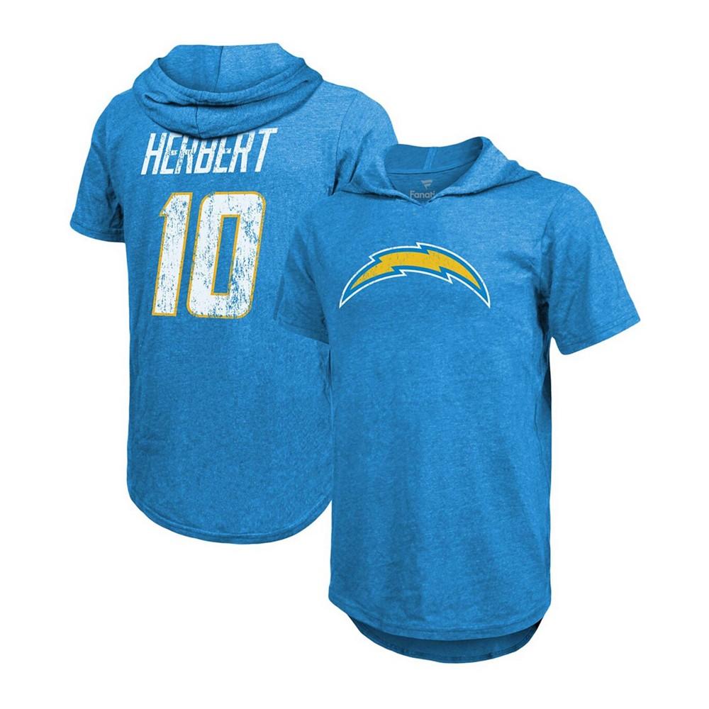 Men's Fanatics Justin Herbert Powder Blue Los Angeles Chargers Player Name and Number Tri-Blend Hoodie T-shirt商品第1张图片规格展示