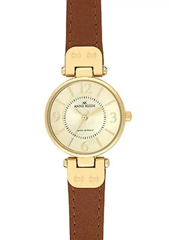 商品Anne Klein|Klein Gold Round Case With Honey Leather Strap,价格¥372,第1张图片