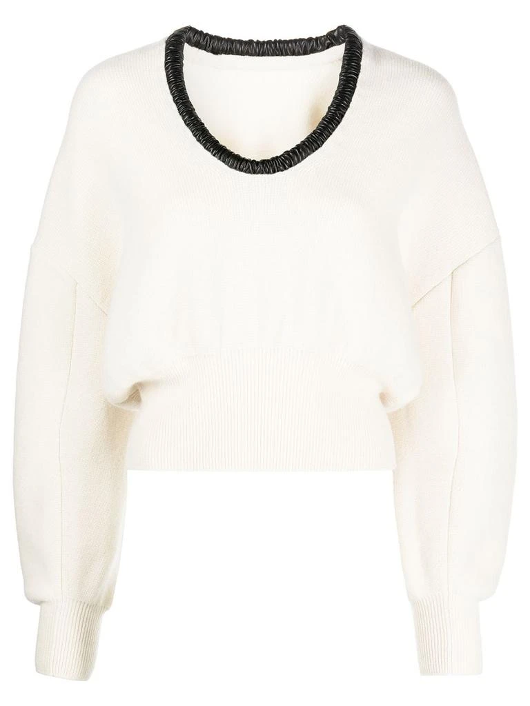 商品Alexander Wang|Scoop Neck Pullover With Ruched Leather Neckline,价格¥2386,第1张图片