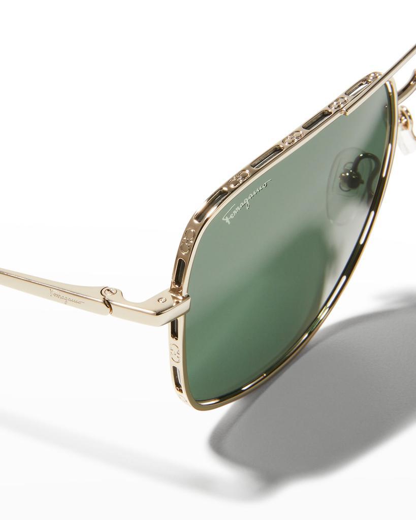 商品Salvatore Ferragamo|Men's Metal Gancini Rim Navigator Aviator Sunglasses,价格¥2728,第6张图片详细描述