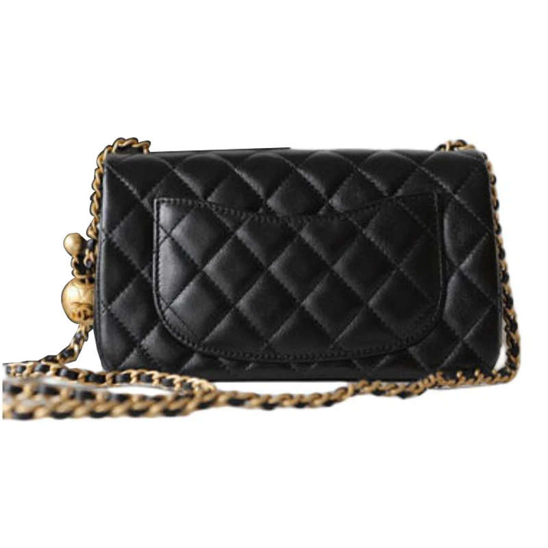 商品[国内直发] Chanel|香奈儿 Classic Flap CF 24K 小金球经典菱格纹绗缝链条金扣肩带可自行调节 羊皮 口盖包斜挎单肩包 女款 黑色,价格¥56442,第6张图片详细描述