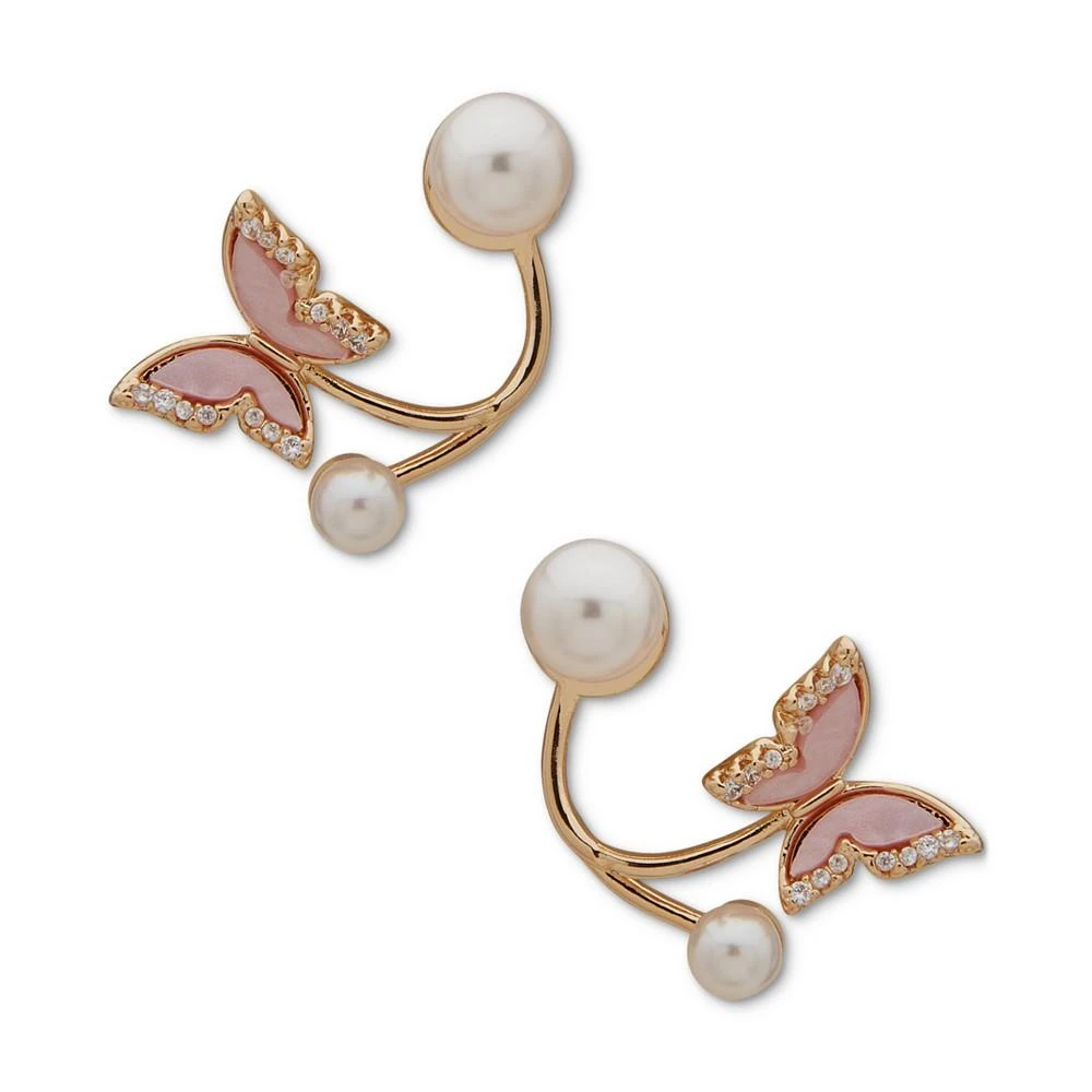 商品Lonna & Lilly|Gold-Tone Pavé Pink Butterfly & Imitation Pearl Drop Earrings,价格¥209,第1张图片