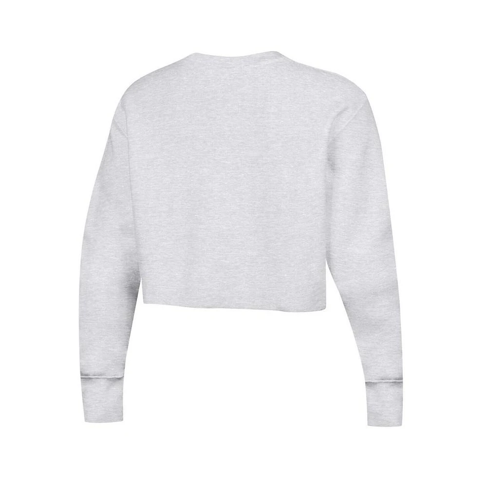 商品CHAMPION|Women's Heather Gray Distressed Michigan Wolverines Reverse Weave Cropped Pullover Sweatshirt,价格¥383,第3张图片详细描述