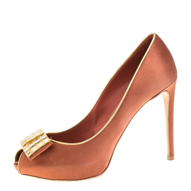 商品[二手商品] Louis Vuitton|Louis Vuitton Bronze Satin Music Hall Open Toe Pumps Size 38,价格¥2236,第2张图片详细描述
