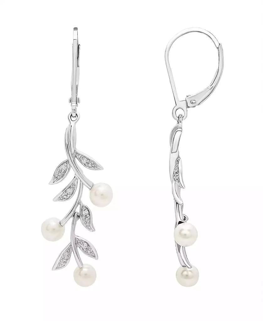 商品Macy's|Cultured Freshwater Pearl (4mm) and Diamond (1/20 ct. t.w.) Earrings in Sterling Silver,价格¥779,第1张图片