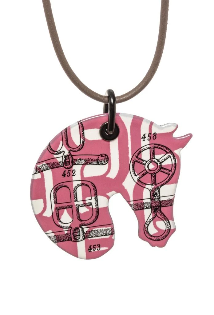 商品[二手商品] Hermes|Hermes Pink White Tatersale Horse PM Necklace,价格¥3934,第2张图片详细描述