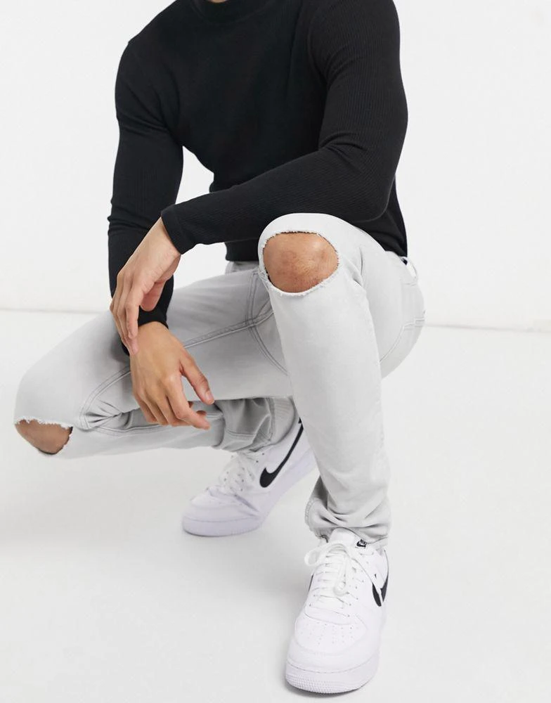 商品Topman|Topman knee ripped skinny jeans in grey,价格¥212,第3张图片详细描述