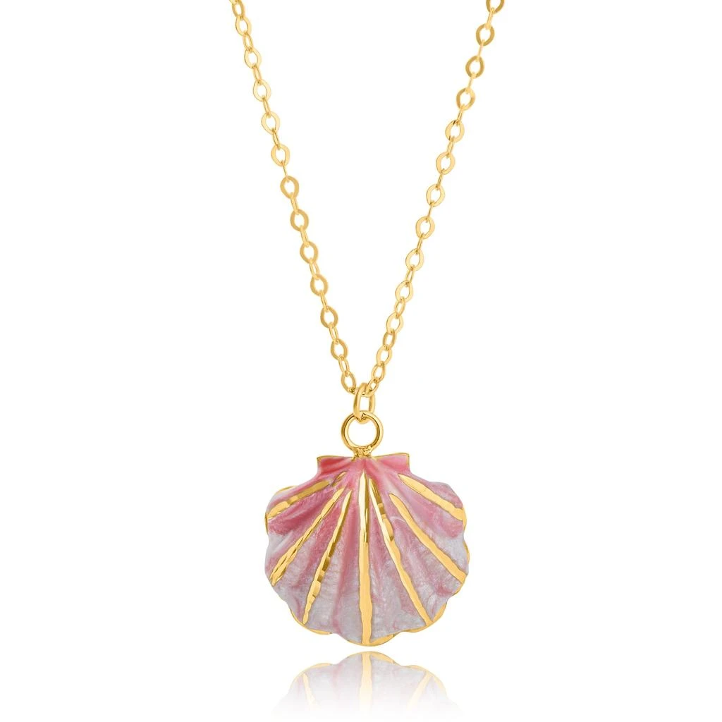 商品MAXCOLOR|14K Yellow Gold Pink Enamel Sea Shell Pendant Necklace,价格¥1334,第1张图片