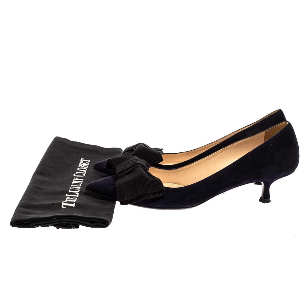 Prada Navy Blue Suede Bow Embellished Pointed Toe Pumps Size 36 商品
